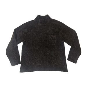 RAFAELLA Womens Sweater Med Black Multicolor Speckled Chenille Pocket Mock Neck